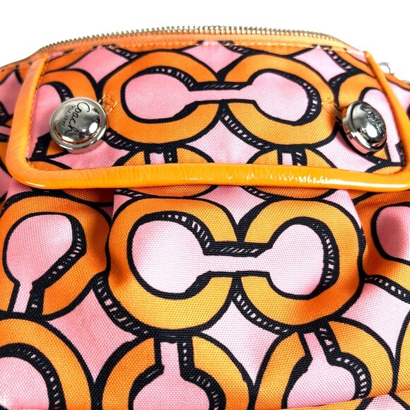 Coach Poppy Groovy Shoulder Bag Pink Orange Signature Pop Art Canvas Keychains - Picture 5 of 14